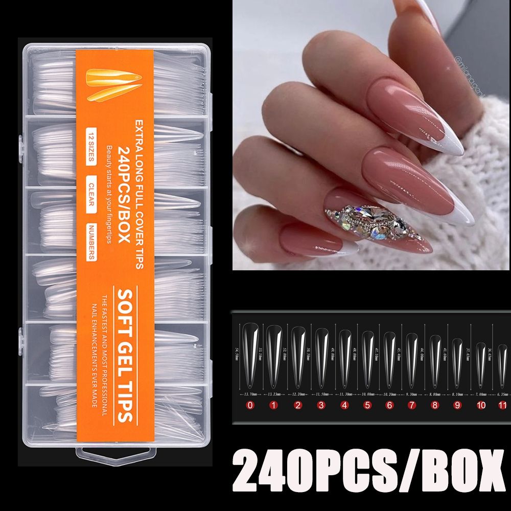Nail Art Xxl - 240 Uñas Postizas Acrílicas Transparentes XXL